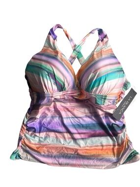 LA BLANCA colorful size 12 V front halter style tankini swim top LB1JA84 NWT